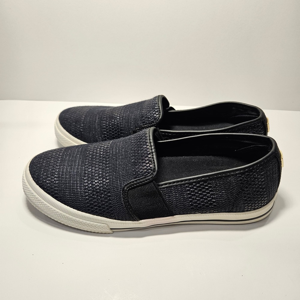 Lauren Ralph Lauren Jinny Navy Woven Metallic Slip On‎ Sneakers Gold Size 6